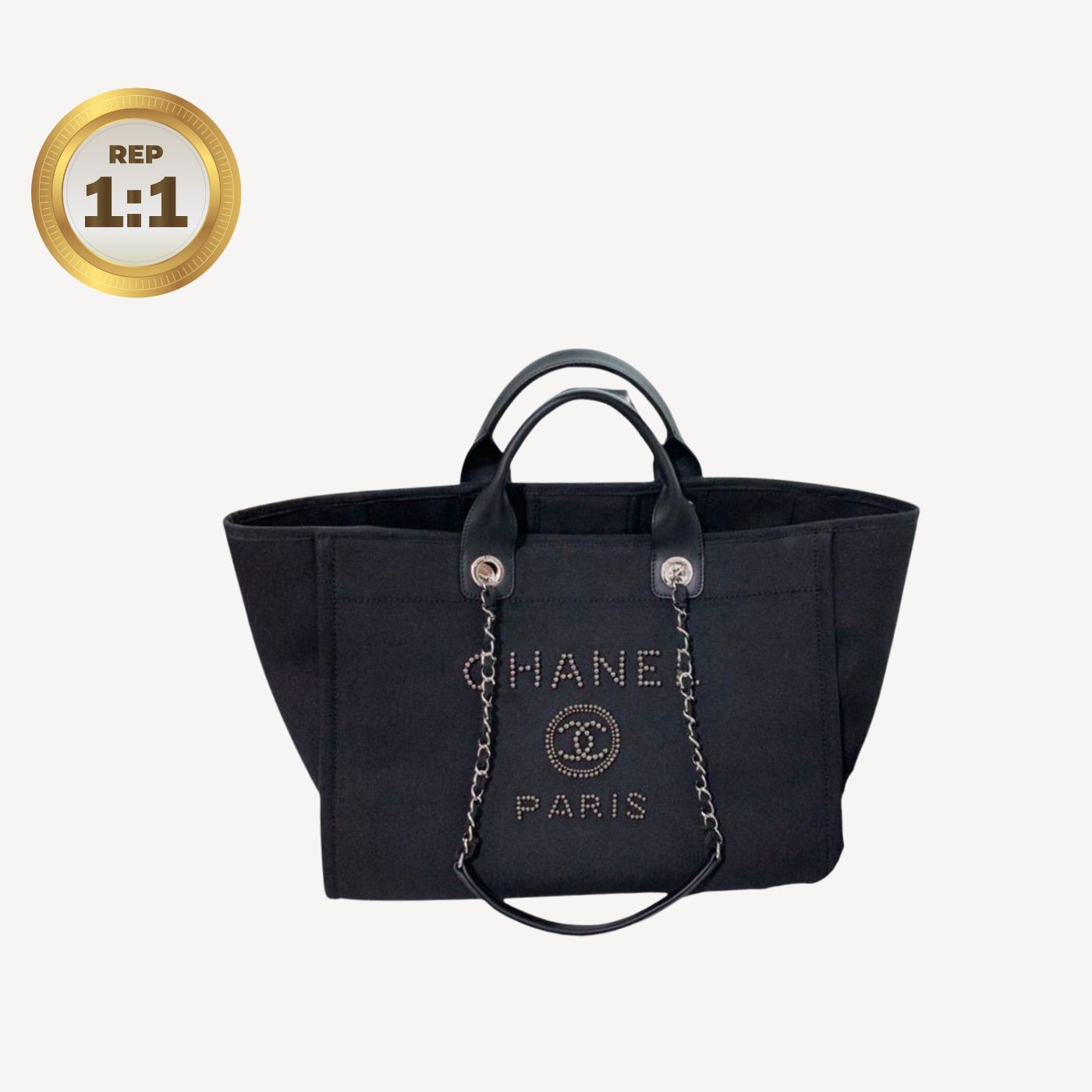 [REP 1:1] Chanel Large Deauville Pearl Tote Bag Black For Women 15in/38cm